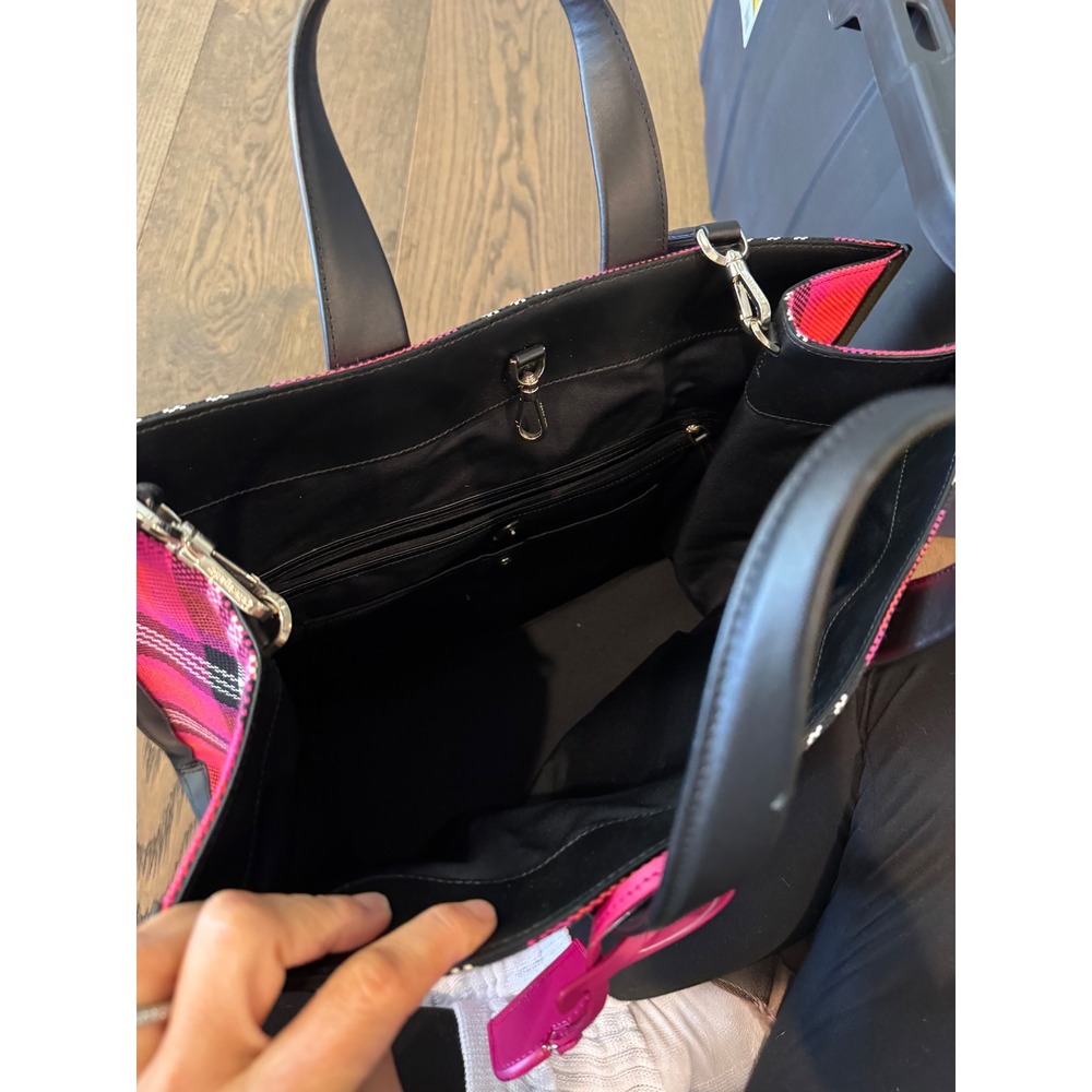 Kate Spade Pink Red Plaid Tote Bag Large Crossbody Shoulder Bag Black Trim - Picture 4 of 4